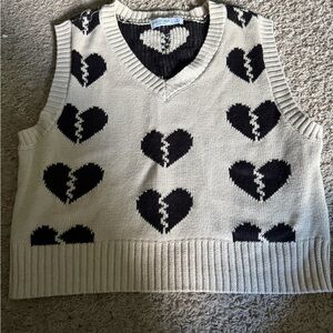 Arizona Jean Company Women's V-Neck Sweater Vest with Black Hearts